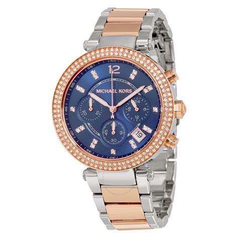 michael kors watch black and blue bezel replacement|Michael Kors blue watch ladies.